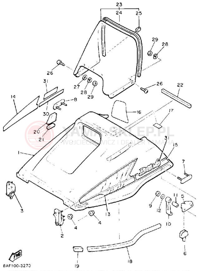 Schemat "SHROUD - WINDSHIELD" do Yamaha BRAVO LT (LONG TRACK) BR250TT