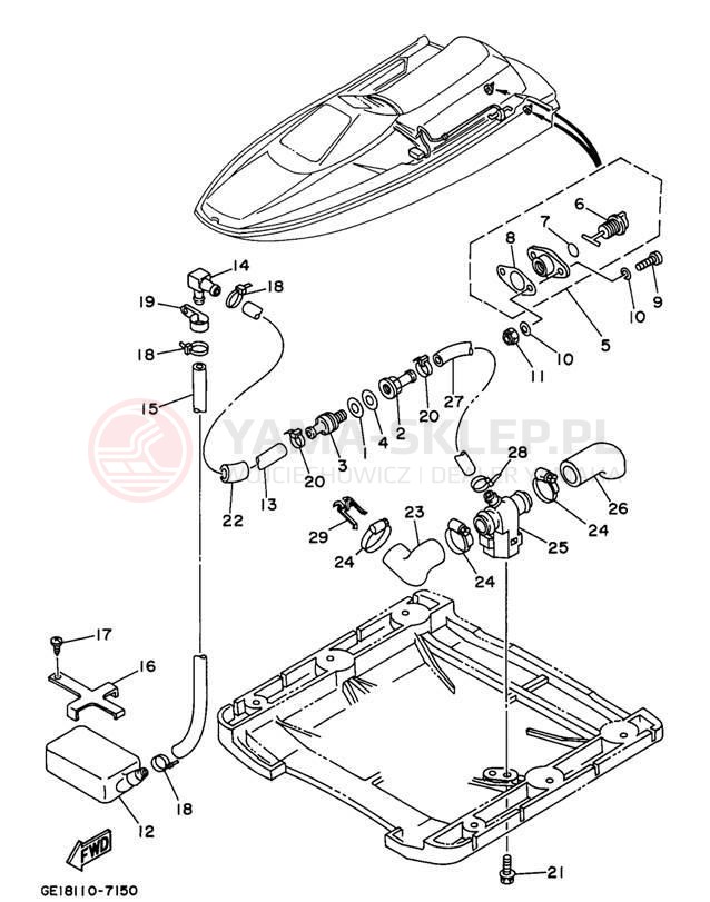 Schemat "HULL & DECK" do Yamaha WAVE RUNNER III WRA700V