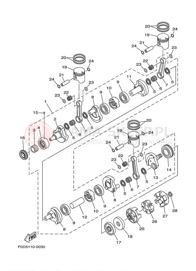 Schemat "Wał korbowy, tłok" do Yamaha GP1200 GP1200AA/GP1200ACA