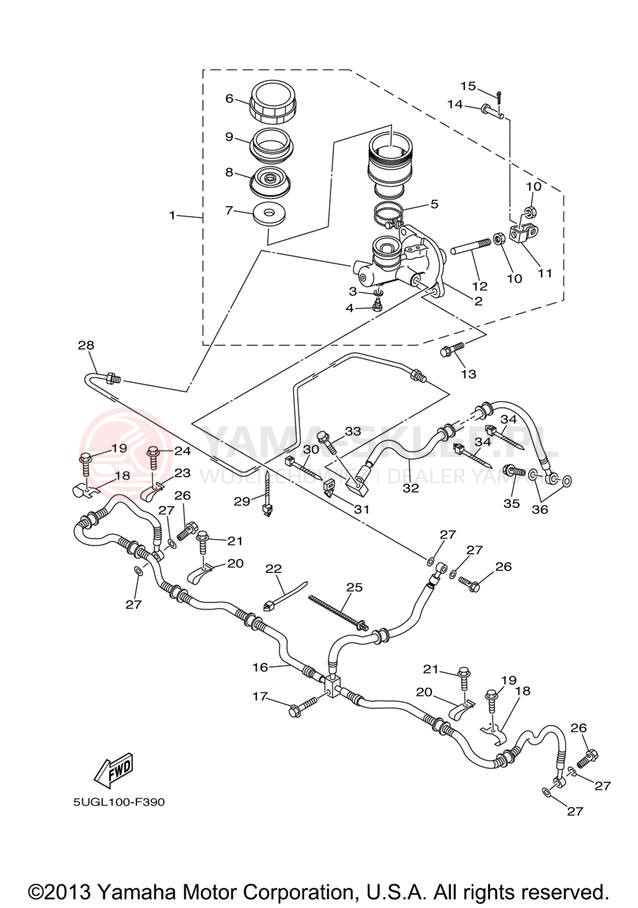 Schemat "Pompa hamulcowa tył" do Yamaha RHINO 450 HUNTER YXR45FHX