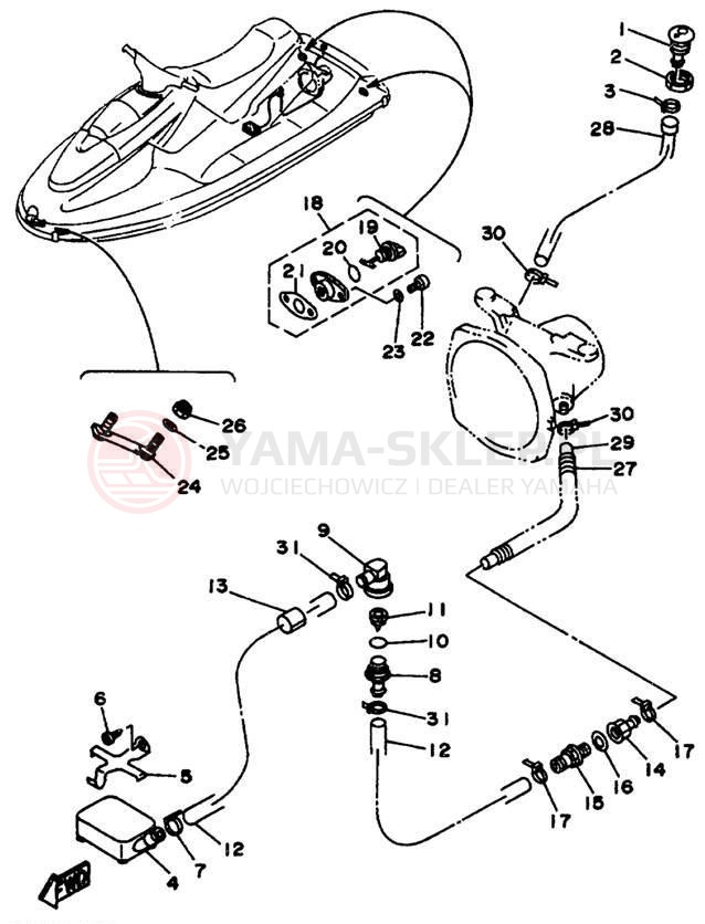 Schemat "HULL & DECK" do Yamaha WAVE BLASTER II WB760V