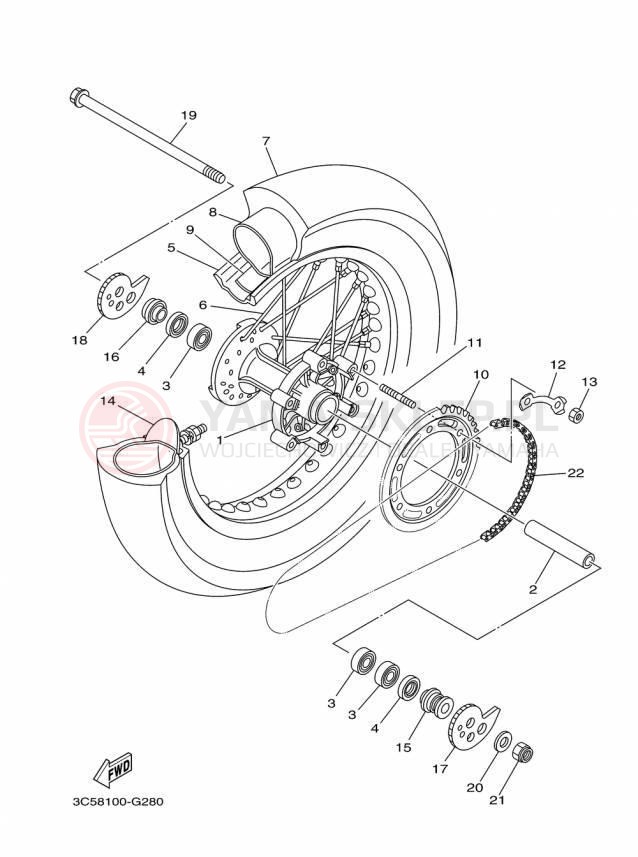 Schemat "Koło tył" do Yamaha XT250 XT250F/XT250FC