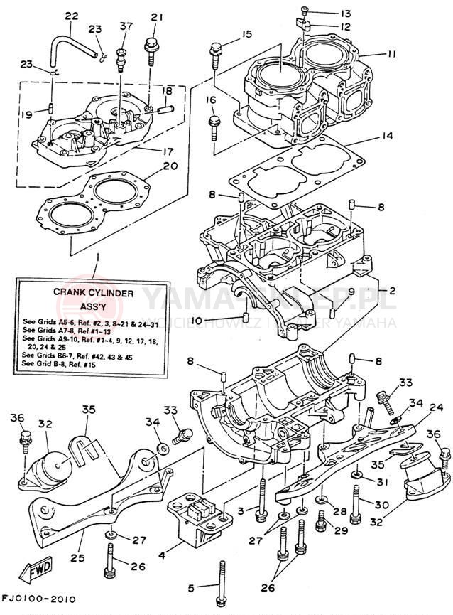 Schemat "Obudowa silnika - cylinder" do Yamaha WAVE RUNNER III WRA650RA