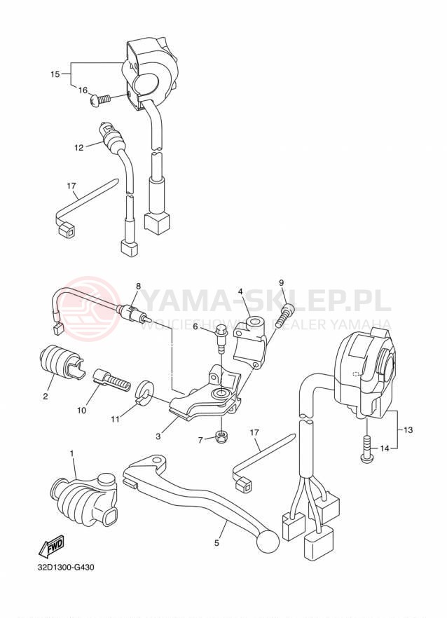 Schemat "Kierownica i osprzęt" do Yamaha WR250R WR25RF/WR25RFC