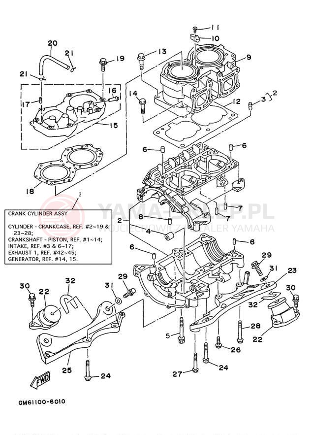 Schemat "cylinder, obudowa silnika" do Yamaha SUPER JET SJ700AV