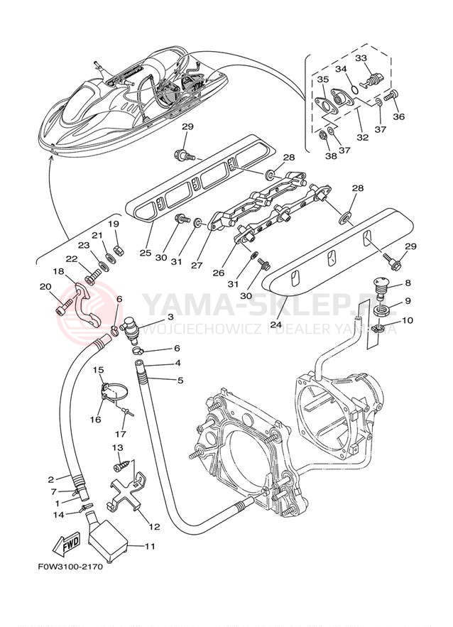 Schemat "HULL & DECK" do Yamaha GP800R GP800AA
