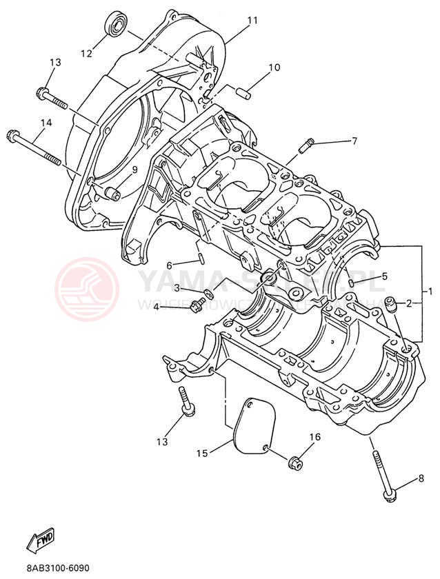 Schemat "Obudowa silnika" do Yamaha VMAX 500 VX500W