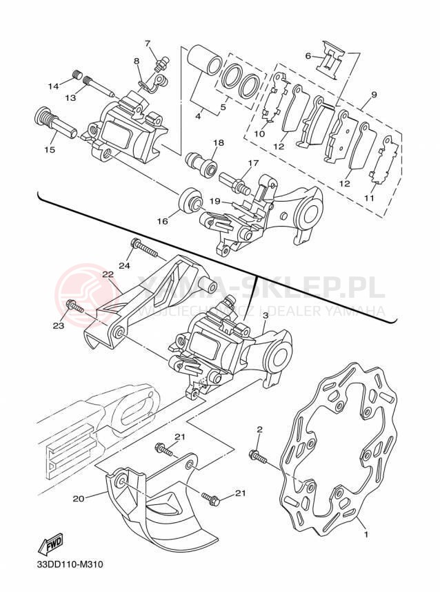 Schemat "Zacisk hamulcowy tylny" do Yamaha YZ250F YZ250FFW/YZ250FFL