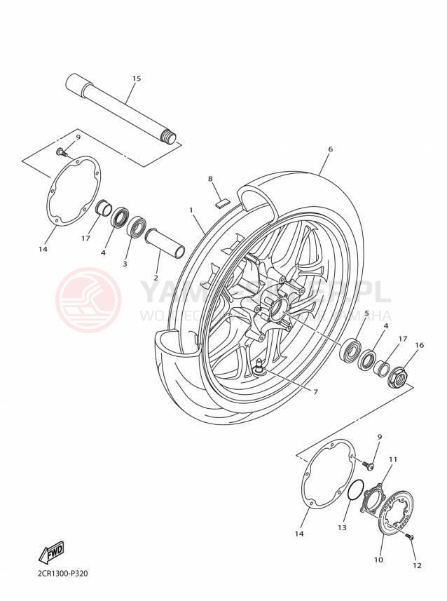 Schemat "Koło przód" do Yamaha YZFR1M YZFR1MF/YZFR1MFC
