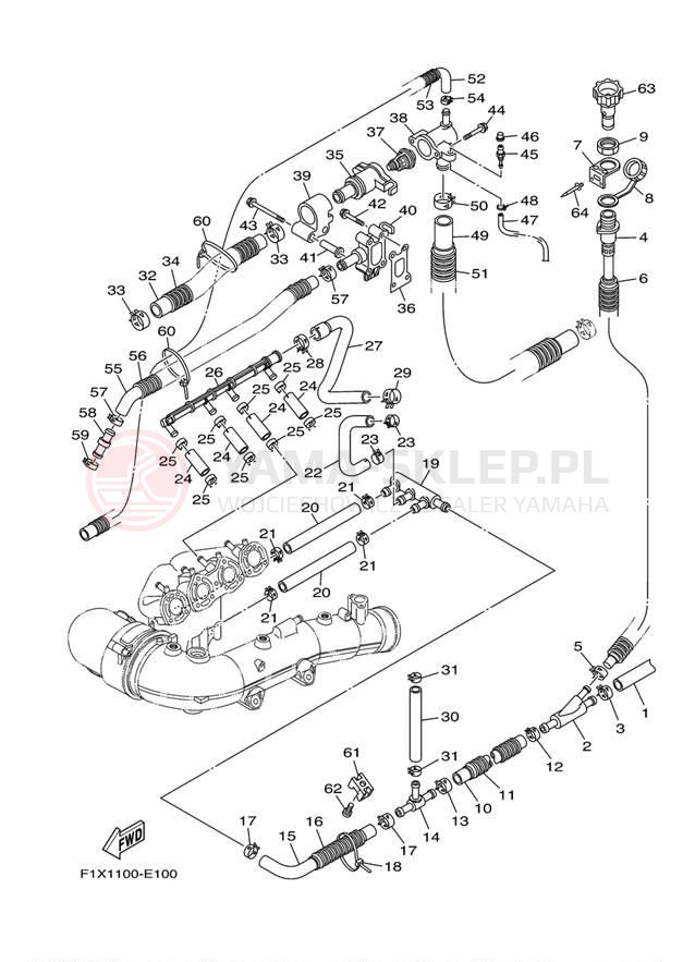 Schemat "Wydech końcowy" do Yamaha WaveRunner FX HO FX1100F