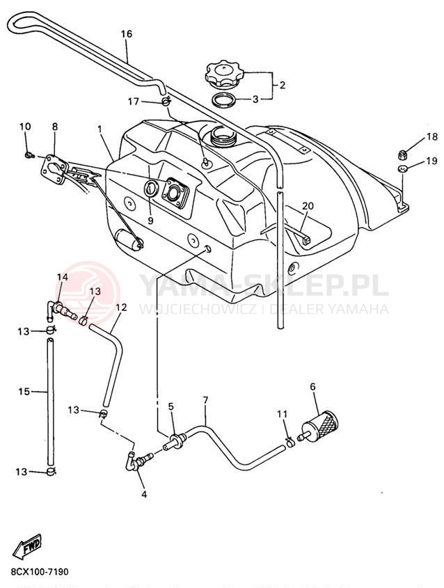 Schemat "zbiornik paliwa" do Yamaha VMAX 600 SX VX600SXA/VX700SXA