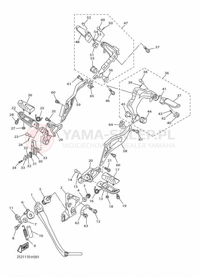 Schemat "Stopka postojowa i podnóżki" do Yamaha VMAX VMX17FCR/VMX17FR