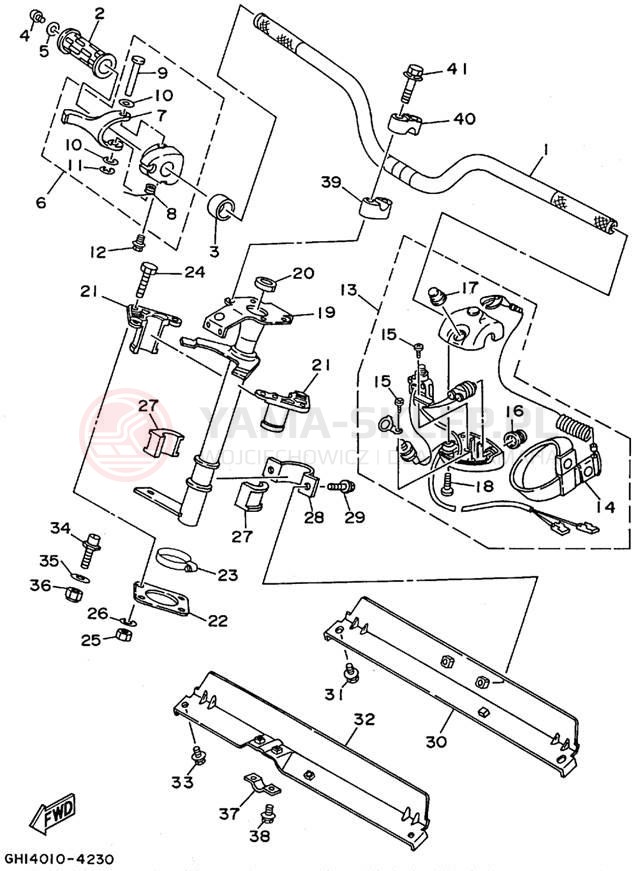 Schemat "Kierownica i osprzęt" do Yamaha WAVE RAIDER RA700T