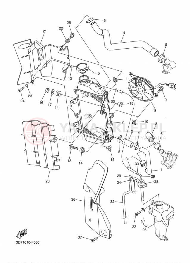 Schemat "Układ chlodzenia" do Yamaha WR250R WR25RF/WR25RFC