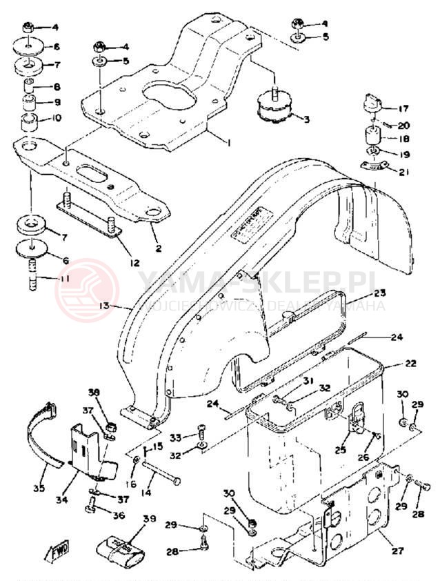 Schemat "ENGINE BRACKET - DRIVE GUARD" do Yamaha SRX440B