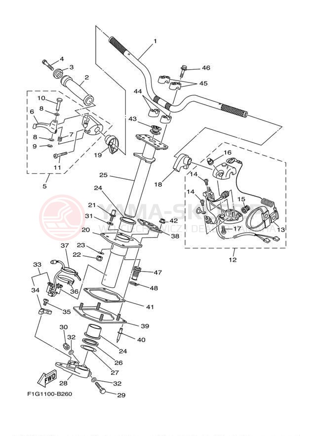 Schemat "Kierownica i osprzęt" do Yamaha GP1300R GP1300B/GP1300CB