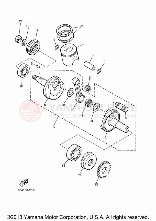 Schemat "Wał korbowy, tłok" do Yamaha BR250TX