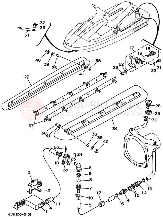 Schemat "HULL & DECK" do Yamaha WAVE RAIDER 1100 RA1100T