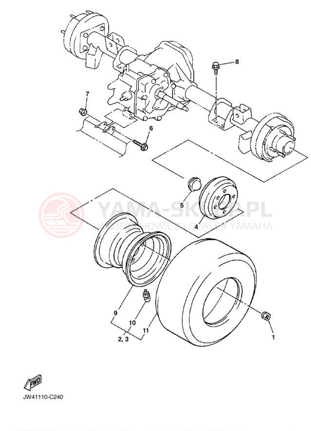 Schemat "REAR AXLE - WHEEL" do Yamaha PRO HAULER 700 YXP700AT