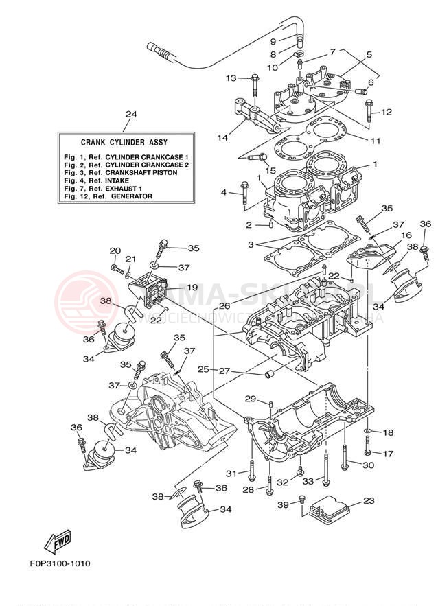 Schemat "Obudowa silnika - cylinder" do Yamaha XLT800 XA800AB