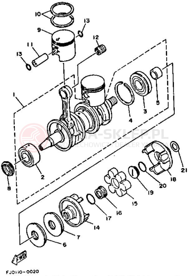 Schemat "Wał korbowy, tłok" do Yamaha SUPER JET SJ650P