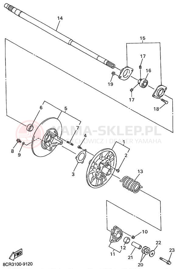 Schemat "Przeniesienie napędu" do Yamaha VMAX 600 VX600C/VX500C