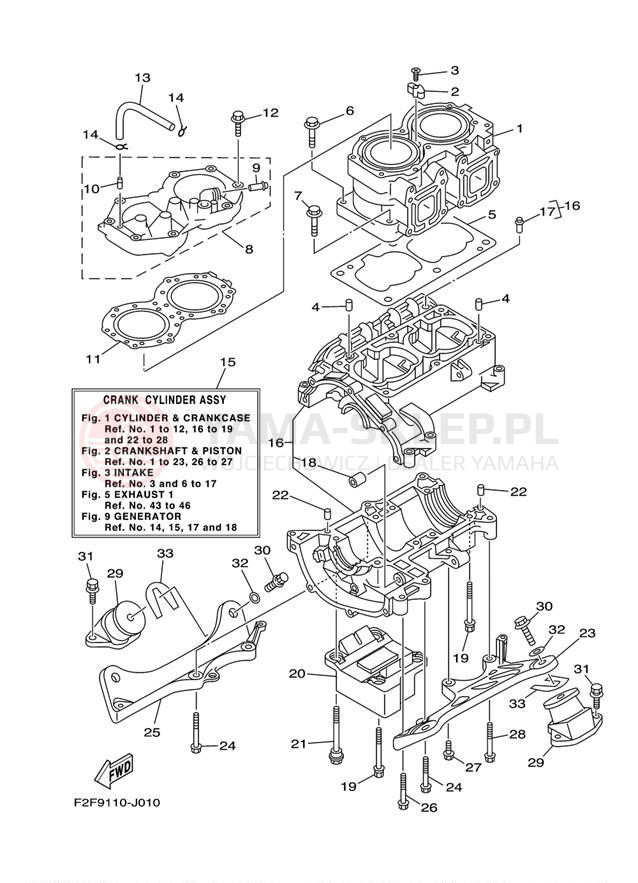 Schemat "Obudowa silnika - cylinder" do Yamaha WAVERUNNER SUPER JET SJ700BN