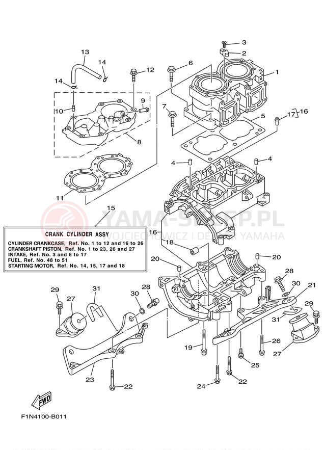 Schemat "cylinder, obudowa silnika" do Yamaha SuperJet SJ700BE