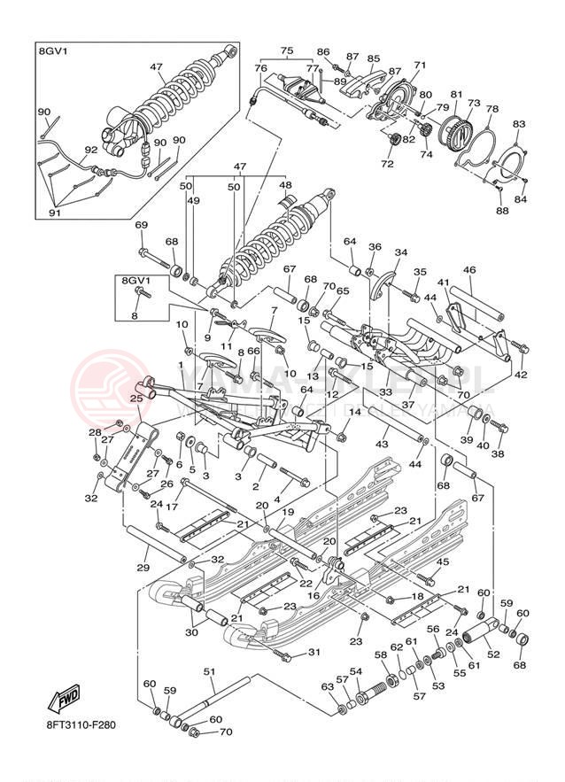 Schemat "Zawieszenie gąsiennicy" do Yamaha ATTAK GT RXW10GTW/RXW10W