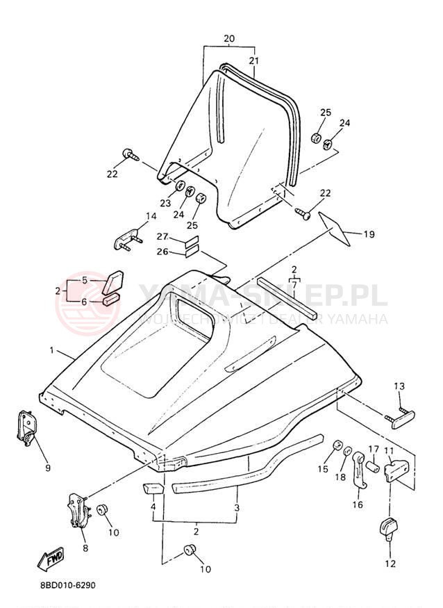 Schemat "SHROUD - WINDSHIELD" do Yamaha BRAVO LT BR250TA