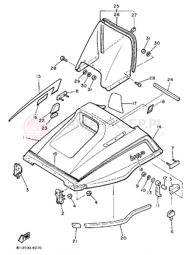 Schemat "SHROUD - WINDSHIELD" do Yamaha BRAVO T (LONG TRACK) BR250TM