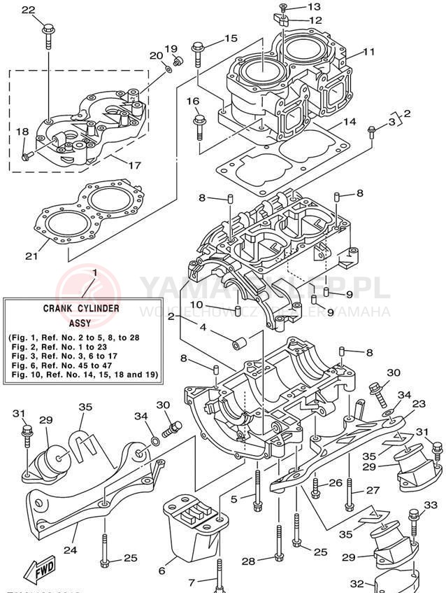 Schemat "cylinder, obudowa silnika" do Yamaha WAVE RUNNER XL700 XL700X