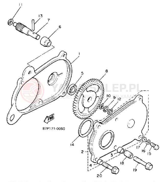 Schemat "przeniesienie napędu" do Yamaha BRAVO LT (LONG TRACK) BR250TR