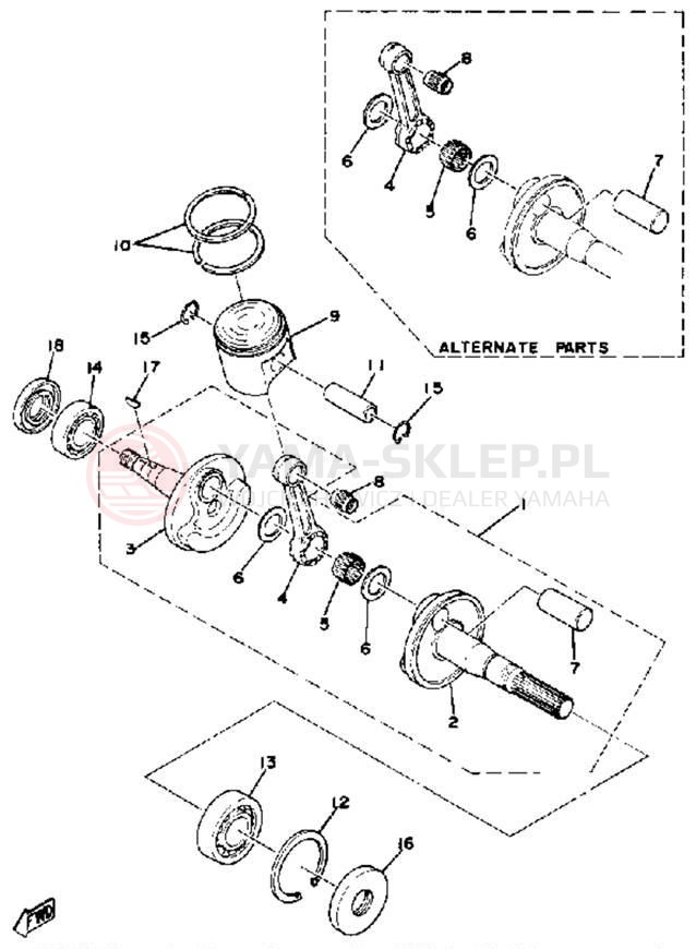 Schemat "Wał korbowy, tłok" do Yamaha ET250D