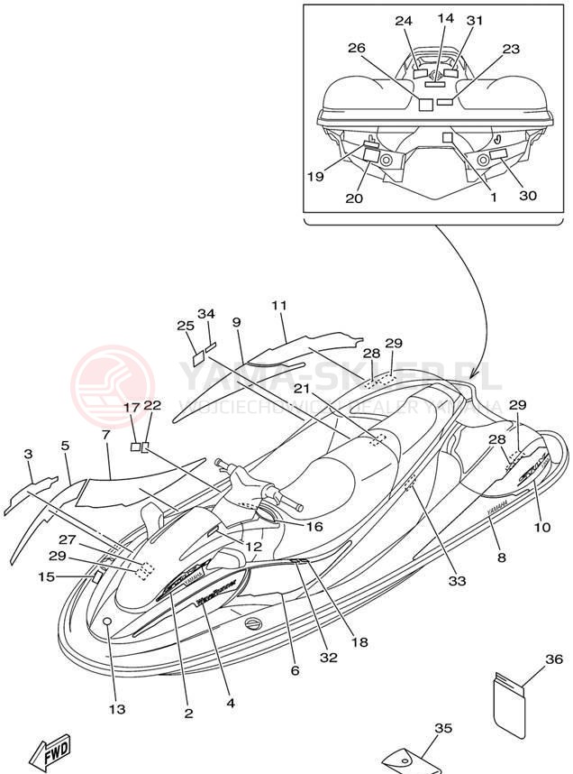 Schemat "Naklejki" do Yamaha WAVE RUNNER SUV1200 SV1200X