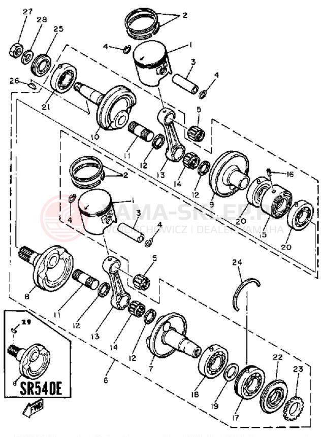 Schemat "Wał korbowy, tłok" do Yamaha SR540F