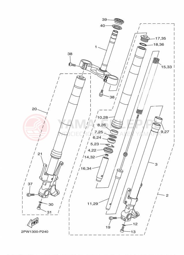 Schemat "Amortyzatory przód" do Yamaha TMAX XP500F