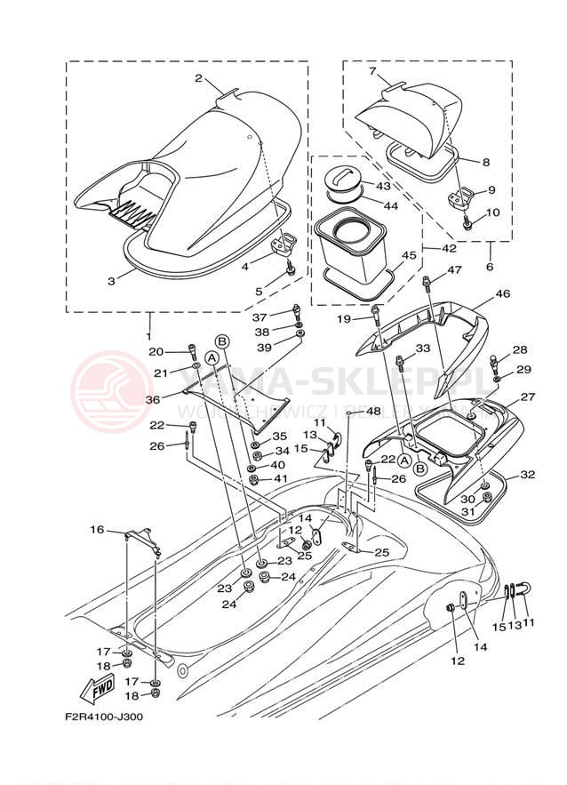 Schemat "Siedzenie i schowek" do Yamaha WAVERUNNER FZR GX1800M