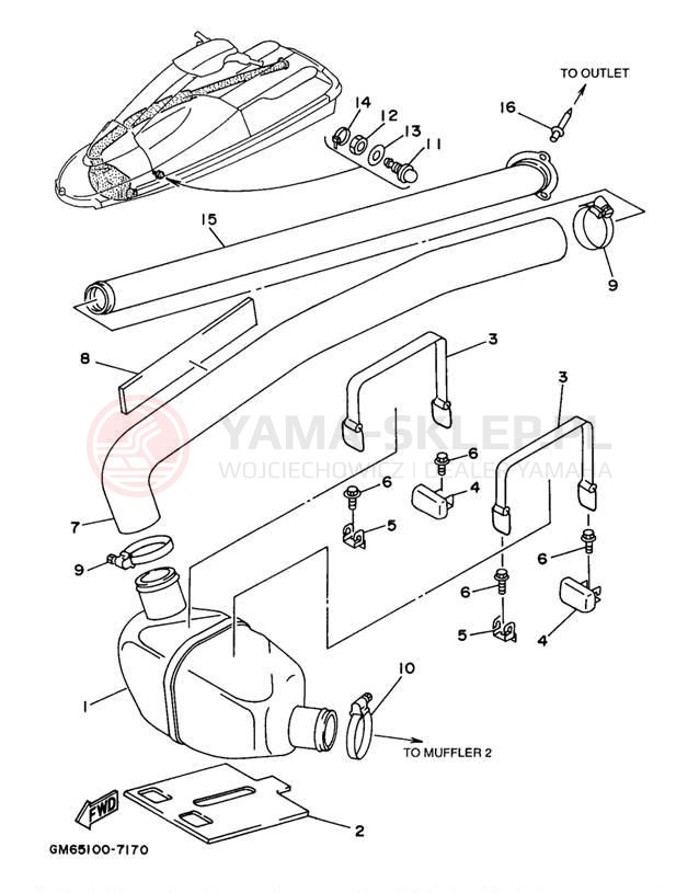 Schemat "Wydech końcowy" do Yamaha SUPER JET SJ700AW