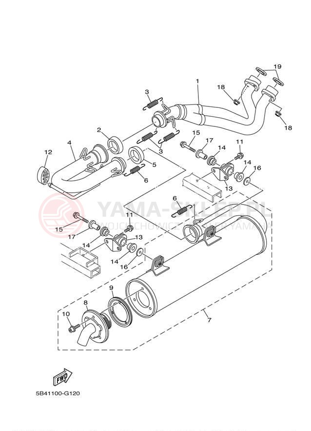 Schemat "Wydech końcowy" do Yamaha RHINO 700 FI HUNTER YXR7FHY