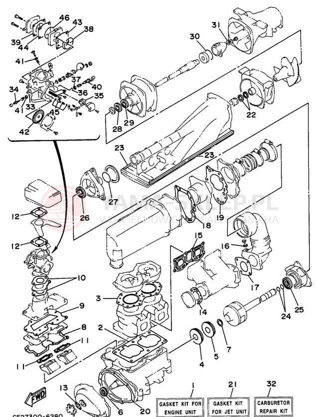 Schemat "Zestaw uszczelek" do Yamaha WAVE RUNNER III WRA650U