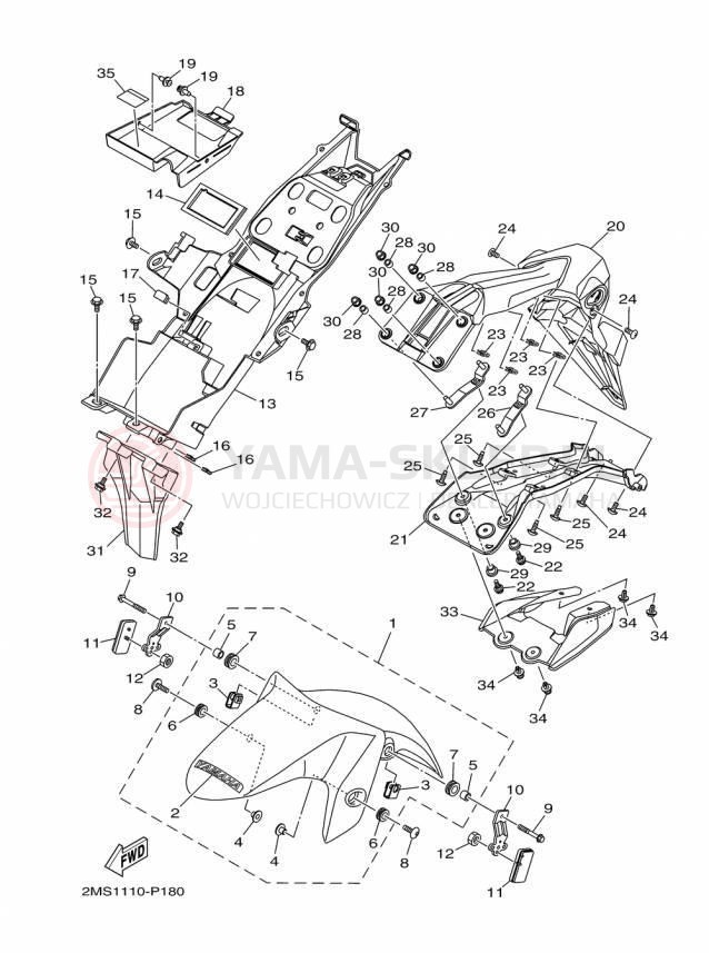 Schemat "błotnik" do Yamaha YZFR3 YZFR3FL/YZFR3FR/YZFR3FB