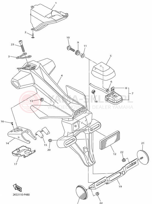 Schemat "lampa tył" do Yamaha YZFR1M YZFR1MF/YZFR1MFC