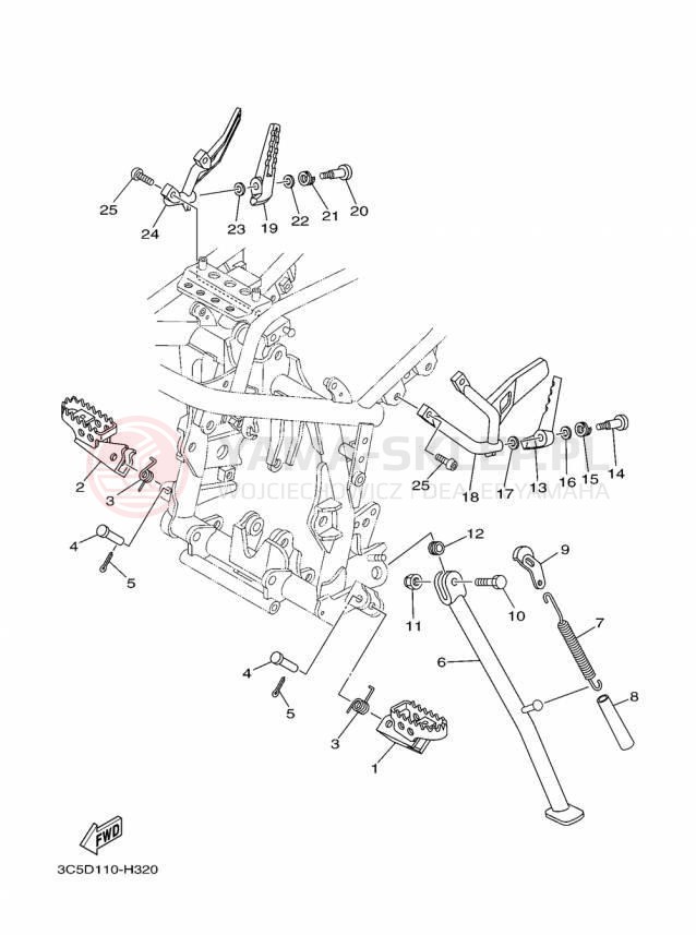 Schemat "Stopka postojowa i podnóżki" do Yamaha XT250 XT250F/XT250FC
