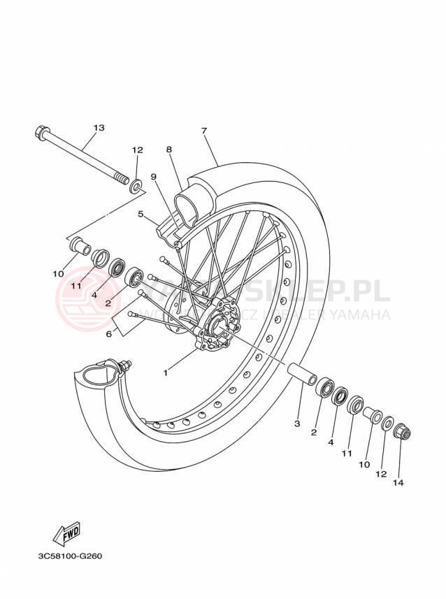 Schemat "Koło przód" do Yamaha XT250 XT250F/XT250FC