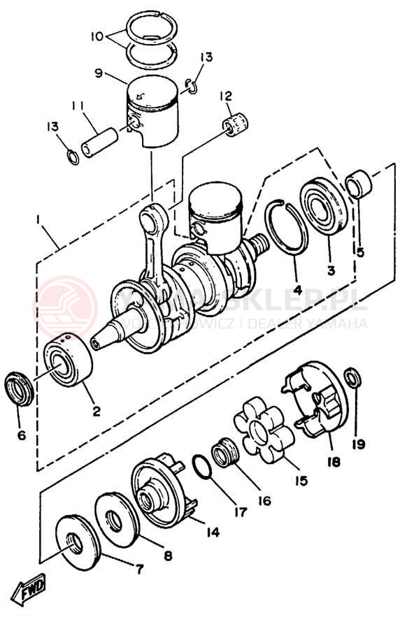 Schemat "Wał korbowy, tłok" do Yamaha WAVE RUNNER LX WR650D