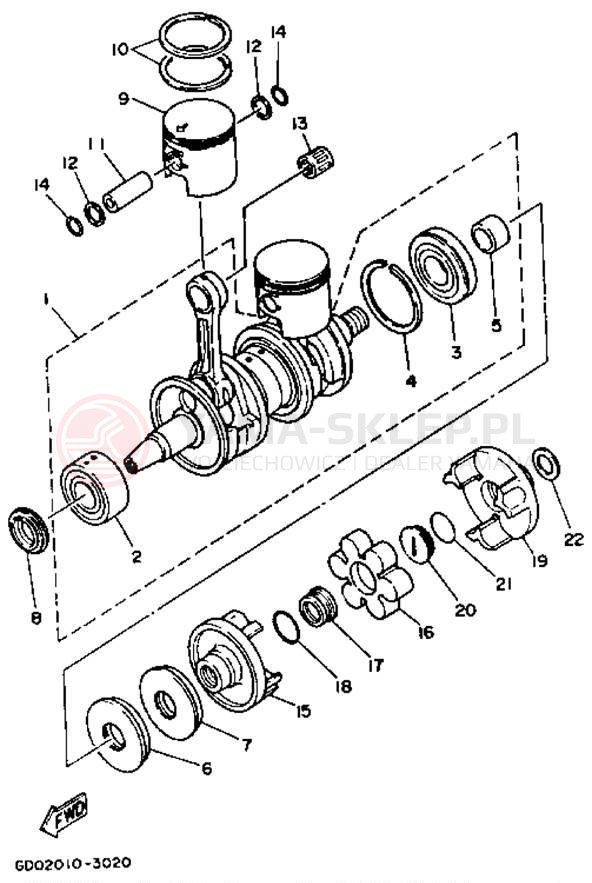 Schemat "Wał korbowy, tłok" do Yamaha WAVE BLASTER WB700R