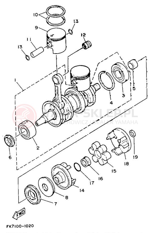 Schemat "Wał korbowy, tłok" do Yamaha WAVERUNNER LX WR650R
