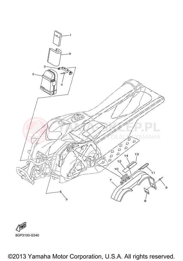Schemat "GUARD - LUGGAGE BOX" do Yamaha PHAZER MTX PZ50MTXL/PZ50MTXW
