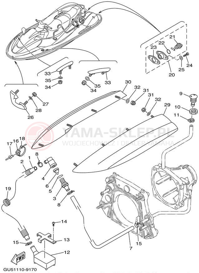 Schemat "HULL & DECK" do Yamaha WAVE RUNNER SUV1200 SV1200X